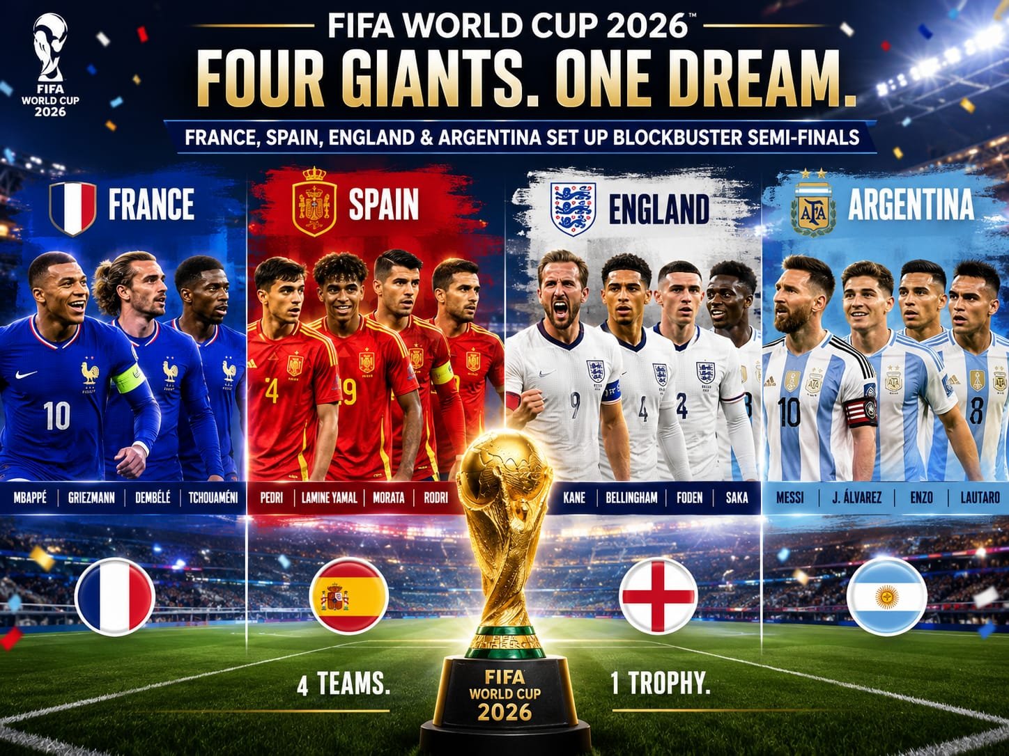 FIFA World Cup 2026: France, Spain, England and Argentina Set Up Blockbuster Semi-finals